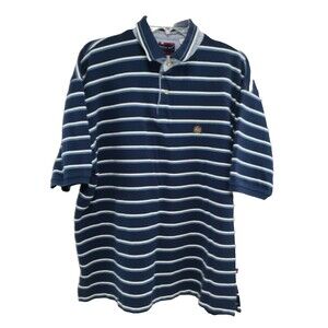 Bugle Boy Polo Shirt Men's Gray Blue Striped, Short Sleeve Size X-Large